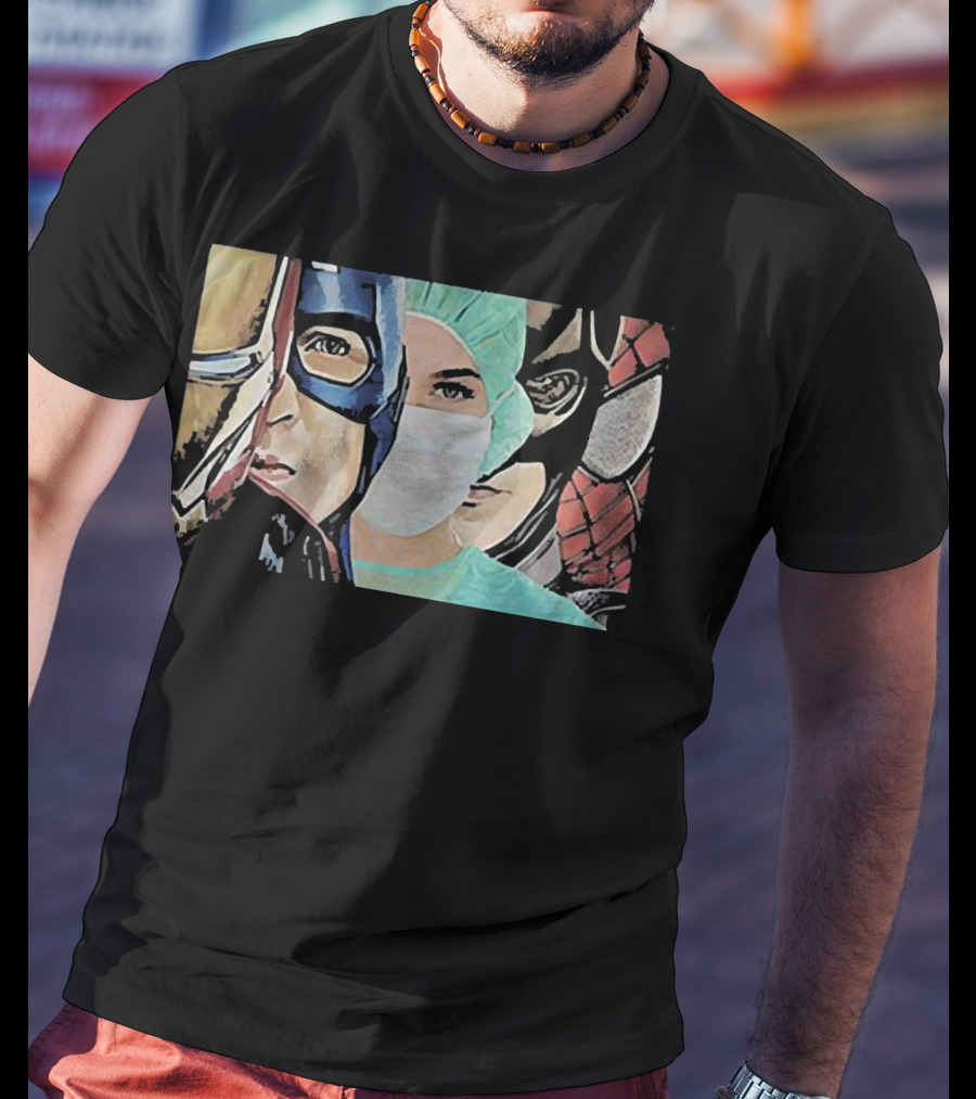 Superheroes Nurse Saved The World Iron Man Captain America Batman Spiderman T-Shirt