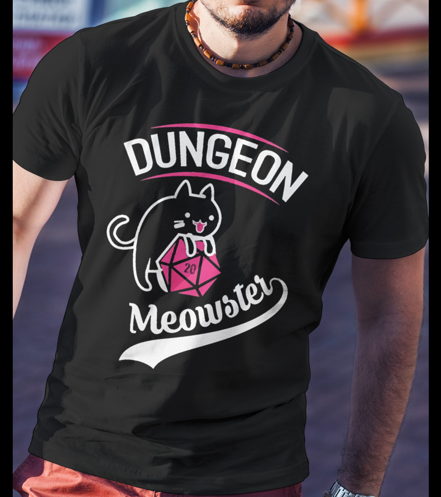 Dungeon Meowster Cat Holding D20 Dice T-Shirt
