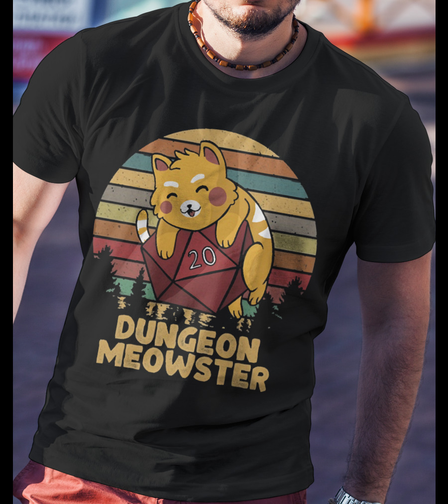 Dungeon Meowster Cat With D20 Dice T-Shirt