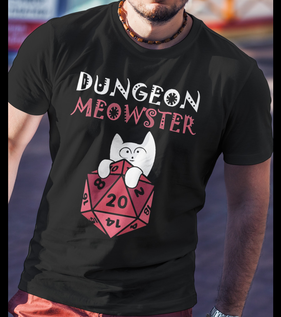 Dungeon Meowster Cat With D20 Dice For RPG Enthusiasts T-Shirt
