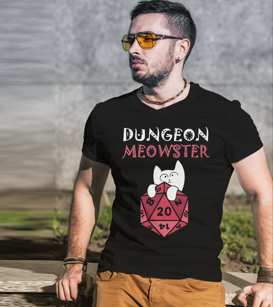 Dungeon Meowster Cat With D20 Dice For RPG Enthusiasts T-Shirt