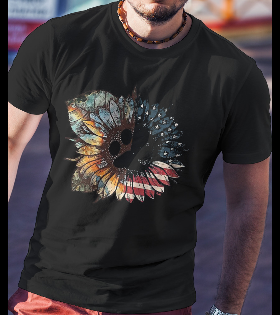 Great Vintage Sunflower American Flag Patriotic Floral T-Shirt
