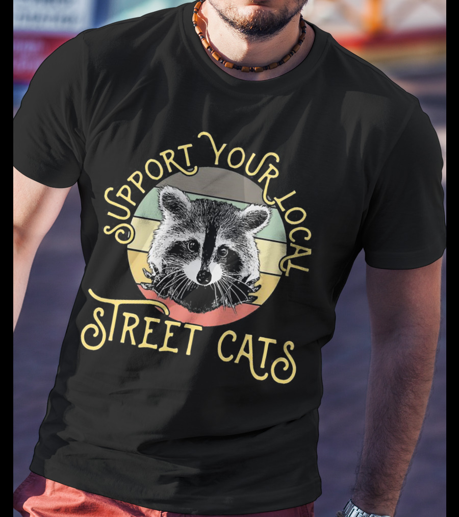 Support Your Local Street Cats Raccoon Retro Circle T-Shirt