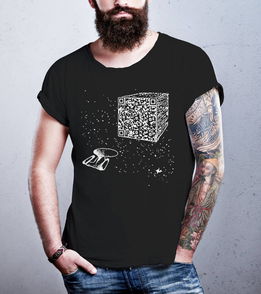 Scan QR Code Spaceship And Cube In Space T-Shirt
