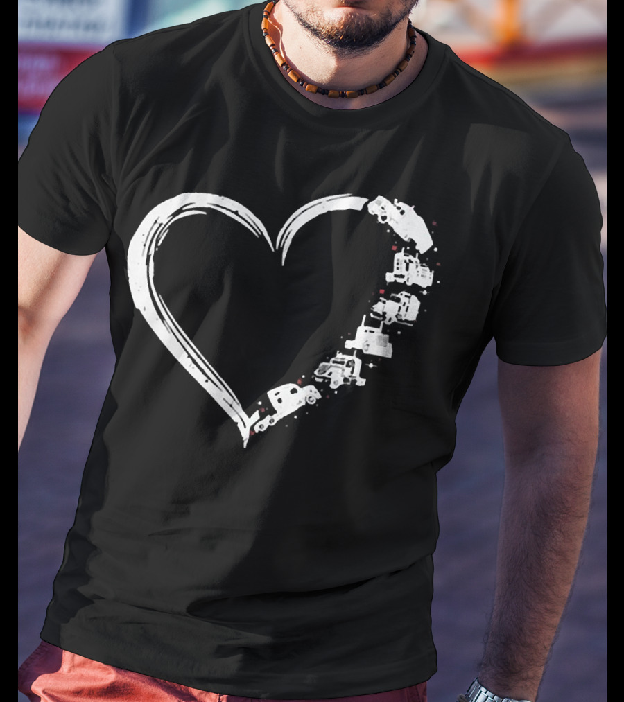I Love My Trucker Heart Shaped Truck T-Shirt