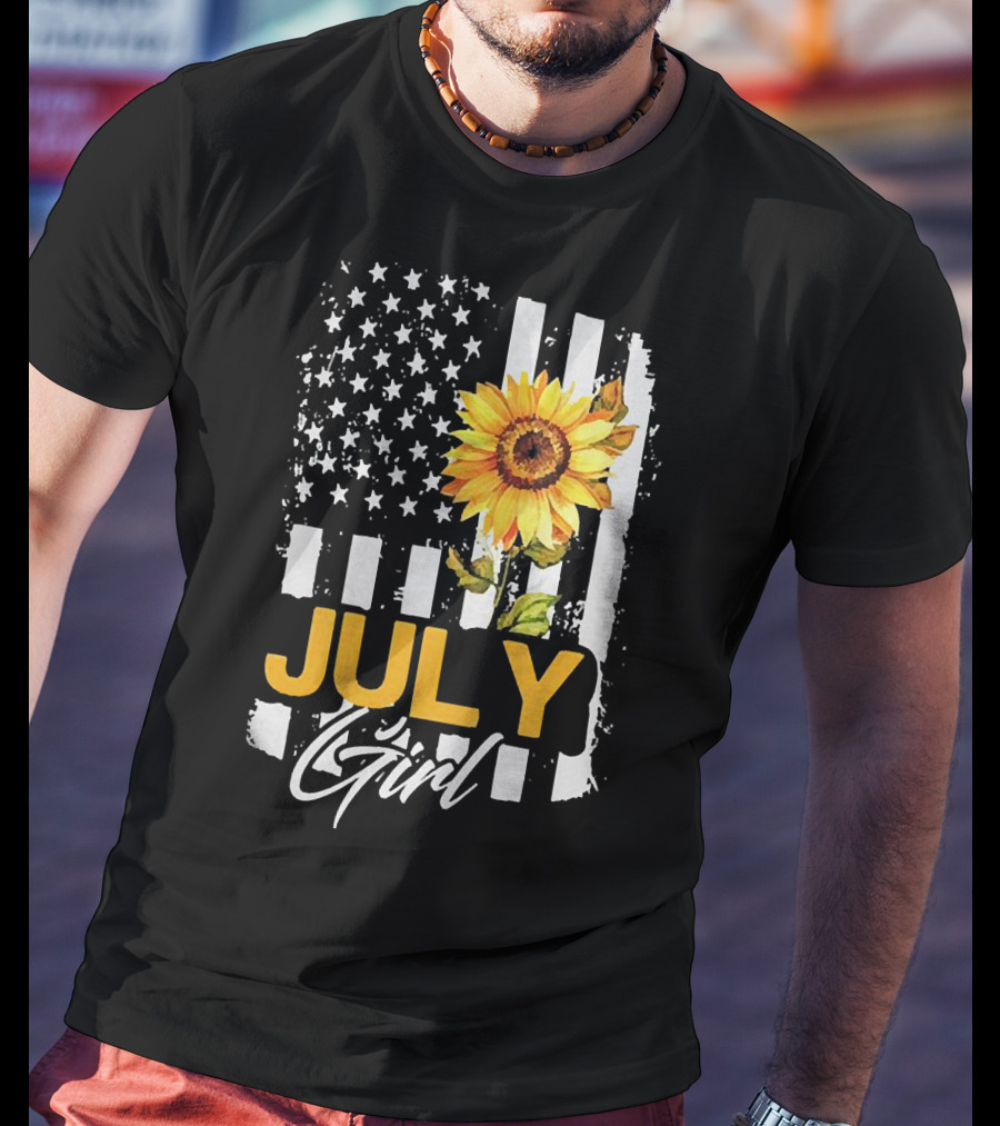July Girl Sunflower American Flag T-Shirt