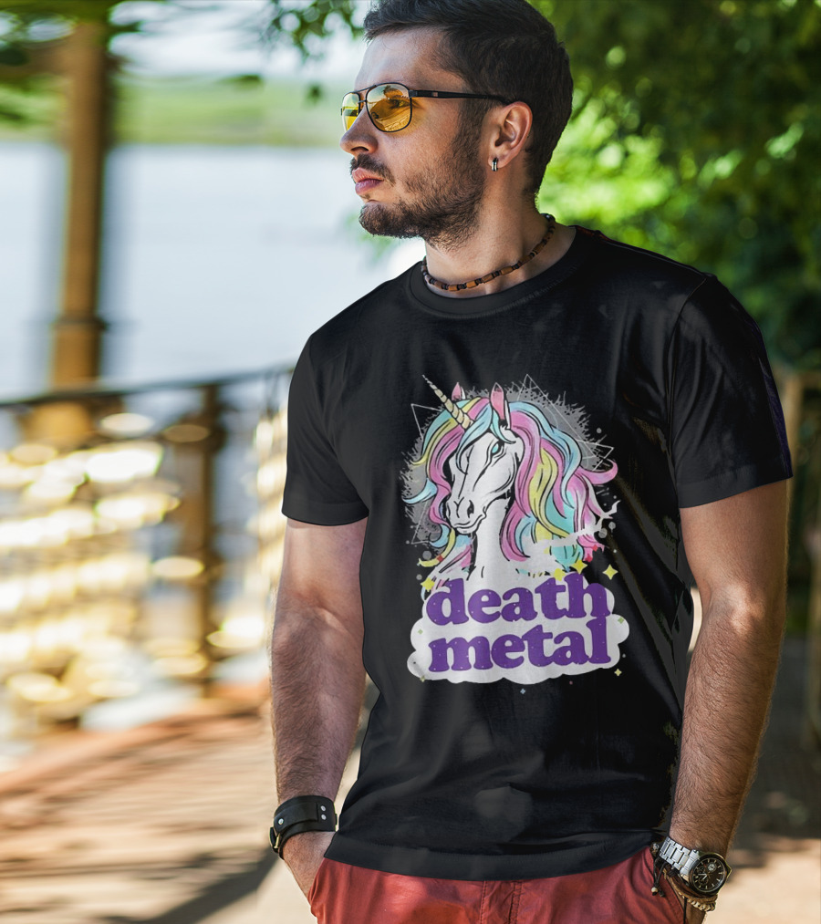 Unicorn Death Metal Rainbow Mane Fantasy T-Shirt