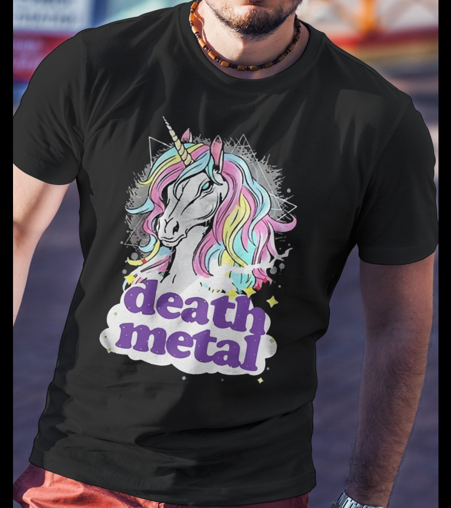 Unicorn Death Metal Rainbow Mane Fantasy T-Shirt