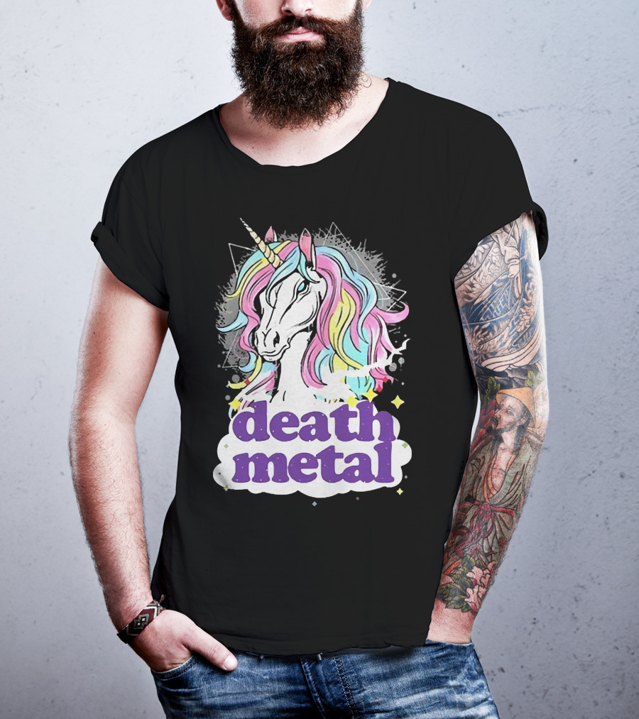 Unicorn Death Metal Rainbow Mane Fantasy T-Shirt