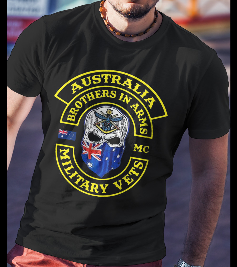 Australia Brothers In Arms Military Vets MC Australian Flag Skull T-Shirt