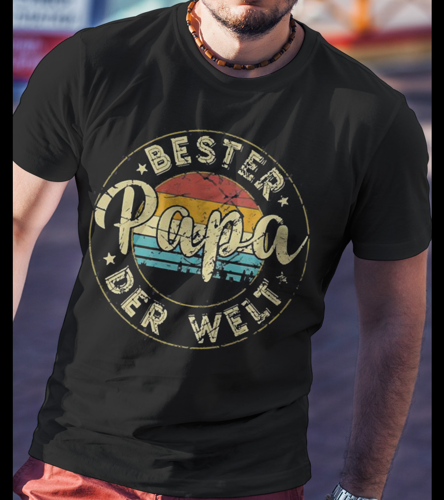 Bester Papa Der Welt Vintage Sunset Circle Emblem T-Shirt