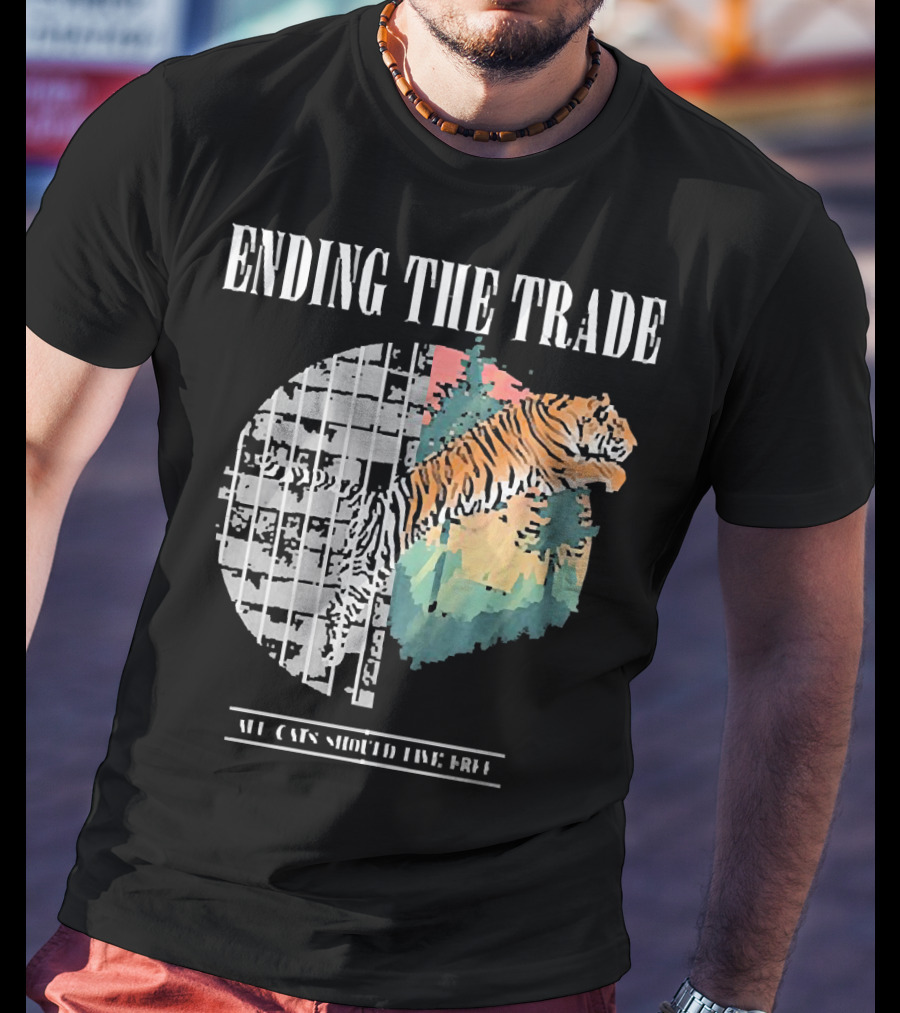 Ending The Trade All Cats Should Live Free Tiger Leaping From Bars T-Shirt