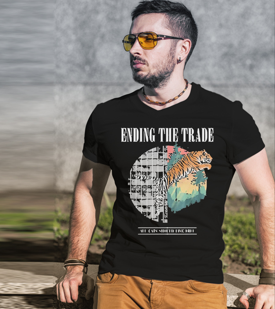 Ending The Trade All Cats Should Live Free Tiger Leaping From Bars T-Shirt
