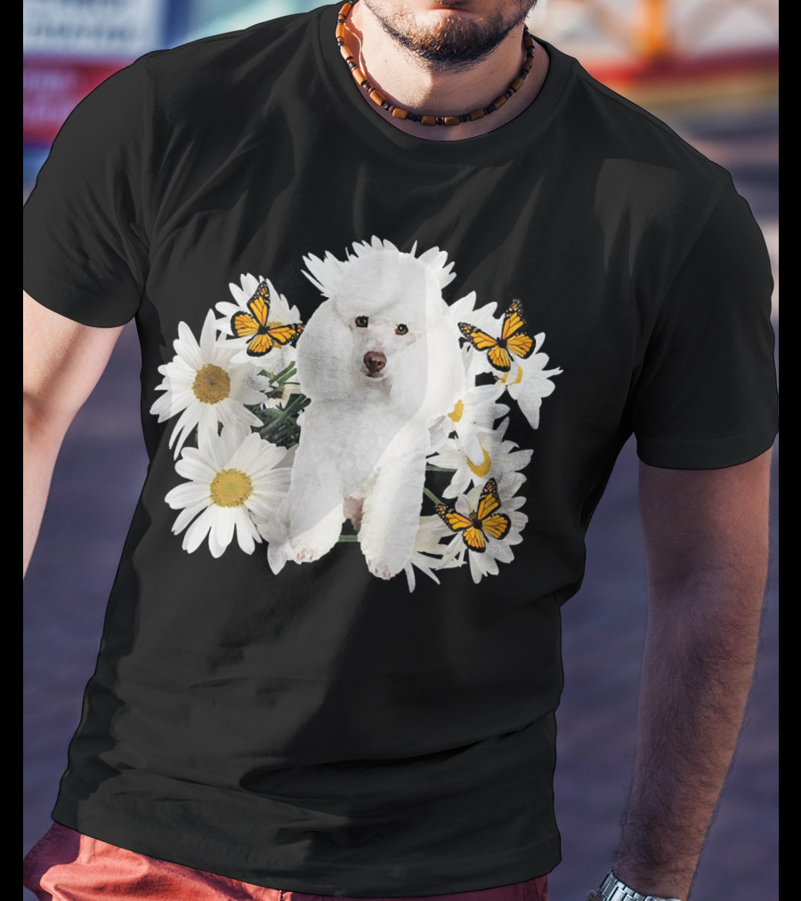 French Poodle Daisy With Butterflies And Flowers T-Shirt