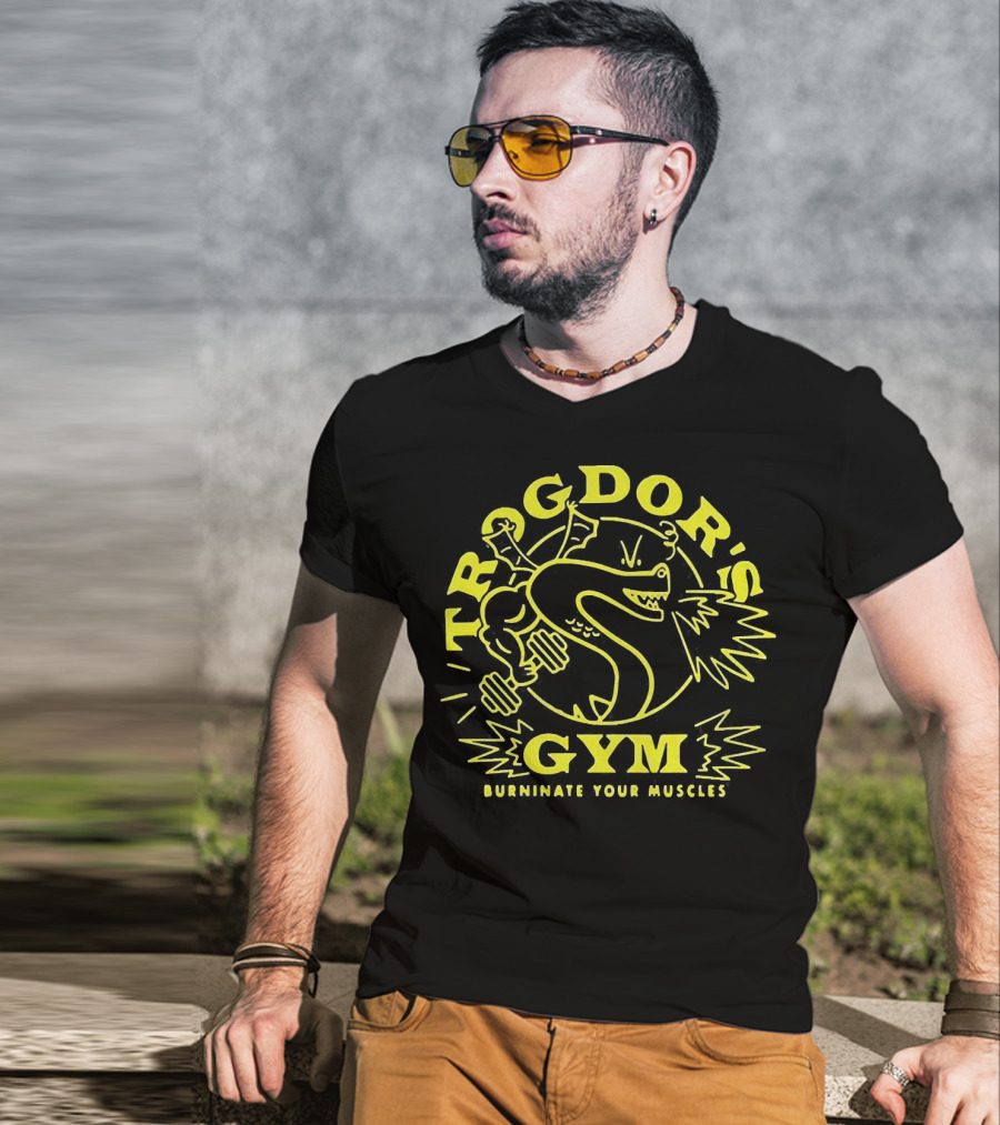 Trogdor's Gym Burninate Your Muscles Buff Dragon With Dumbbells T-Shirt