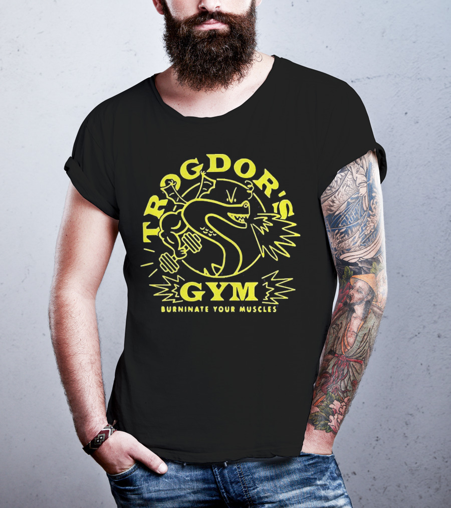 Trogdor's Gym Burninate Your Muscles Buff Dragon With Dumbbells T-Shirt