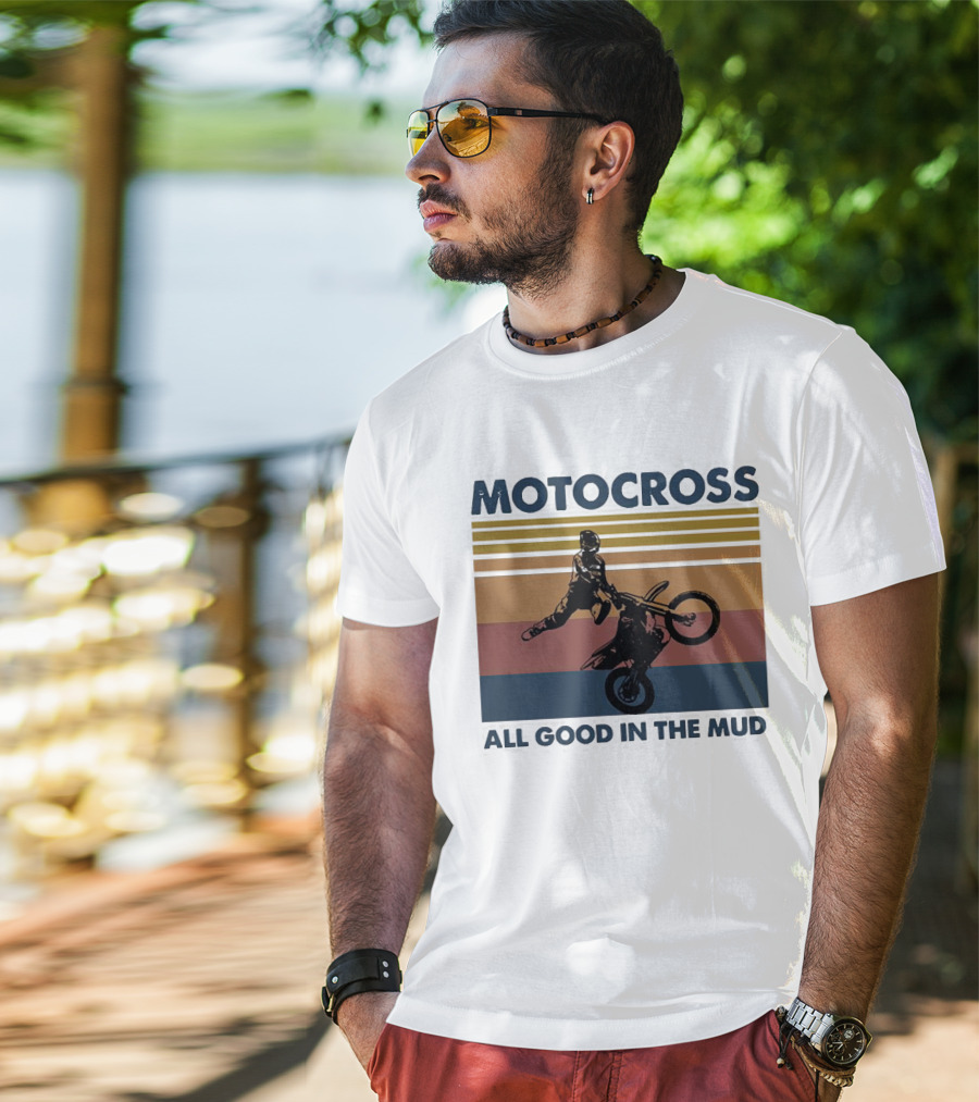 Motocross All Good In The Mud Retro Rider Stripes T-Shirt