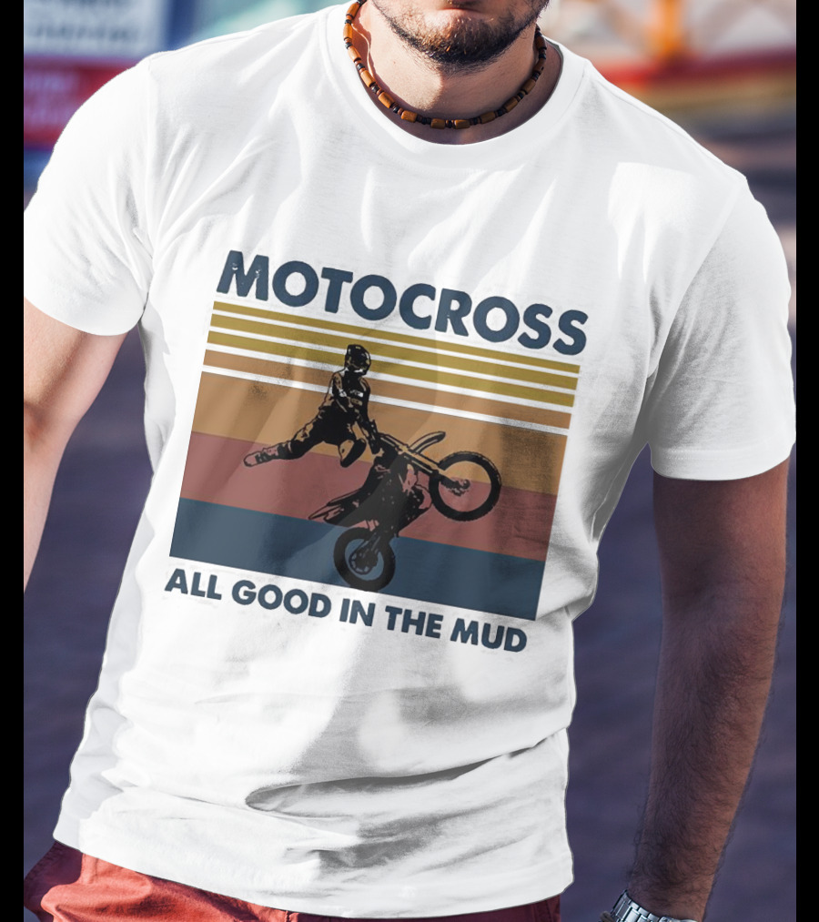 Motocross All Good In The Mud Retro Rider Stripes T-Shirt
