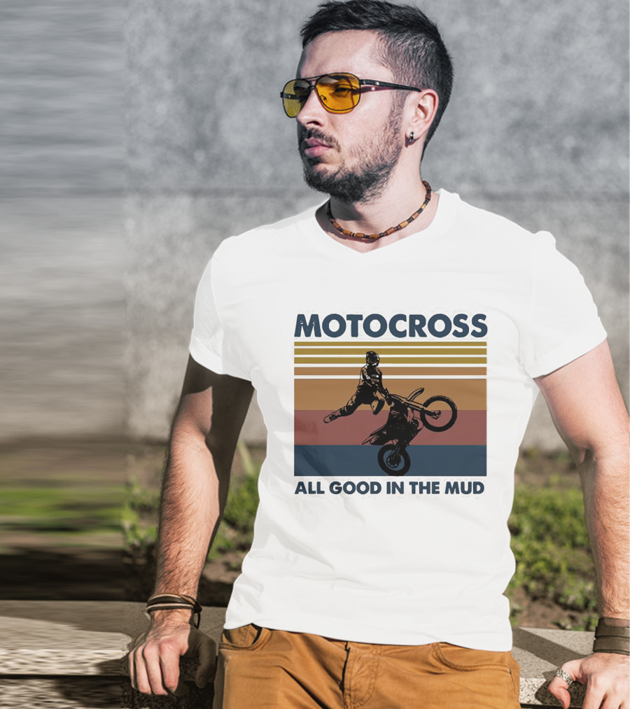 Motocross All Good In The Mud Retro Rider Stripes T-Shirt