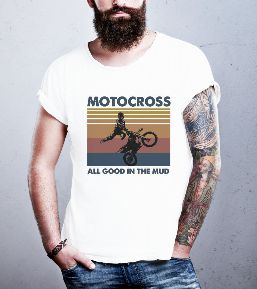 Motocross All Good In The Mud Retro Rider Stripes T-Shirt