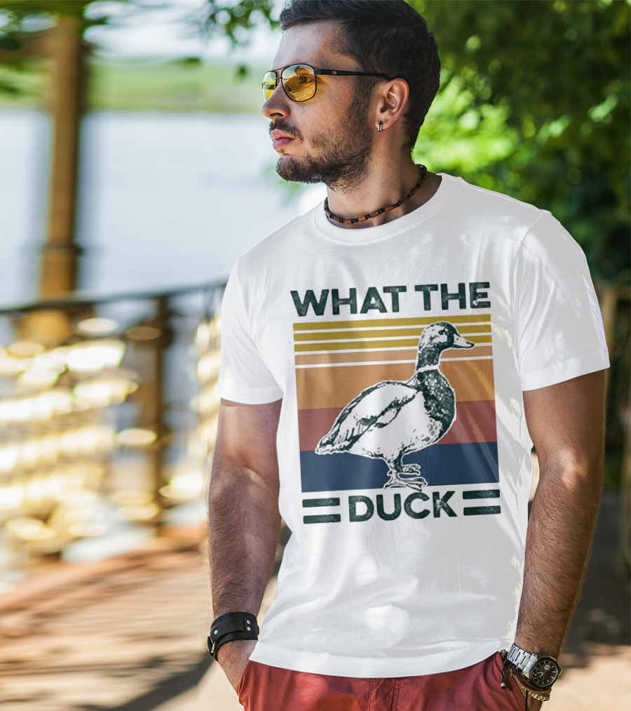 What The Duck Vintage Style Retro Stripes Duck Image T-Shirt