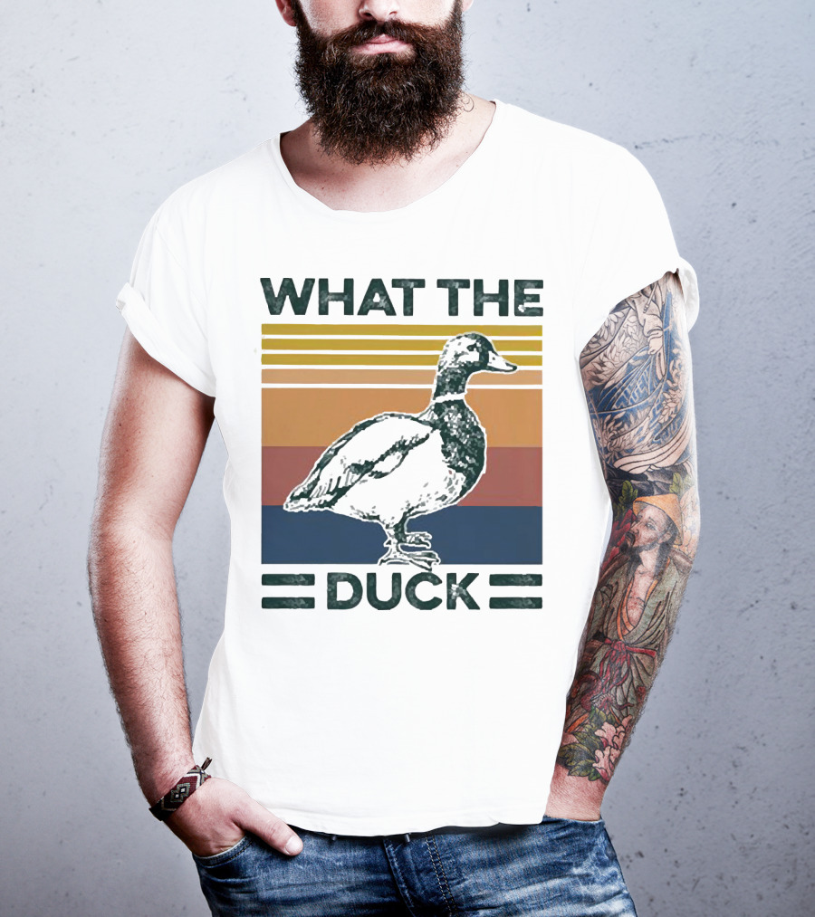 What The Duck Vintage Style Retro Stripes Duck Image T-Shirt