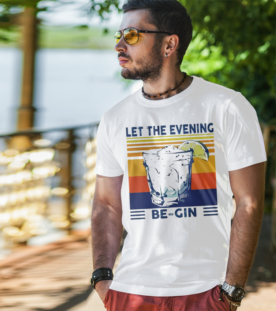 Let The Evening Be-Gin Retro Cocktail Glass And Lime T-Shirt
