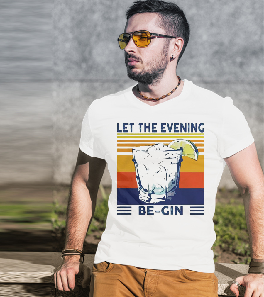 Let The Evening Be-Gin Retro Cocktail Glass And Lime T-Shirt