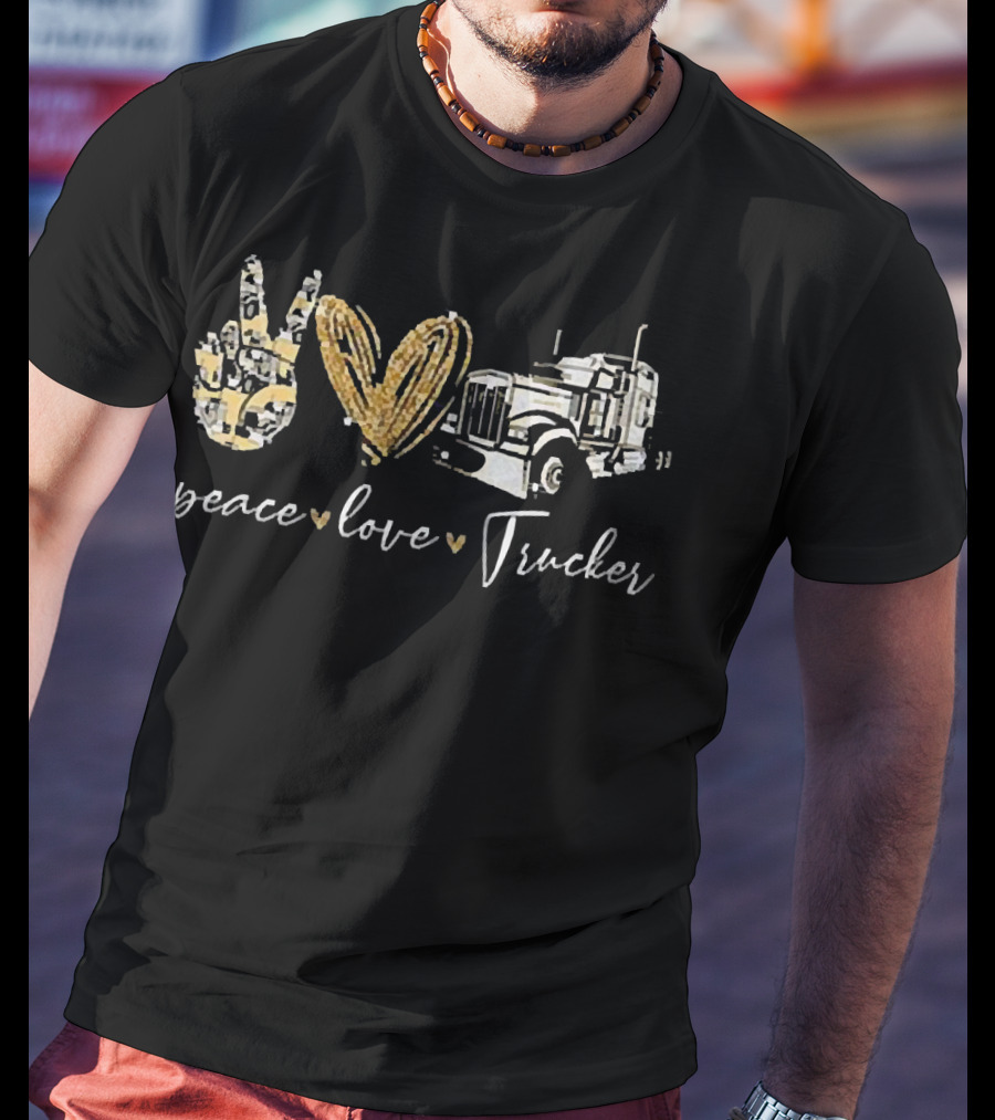 Peace Love Trucker Hand Gesture Heart Truck T-Shirt