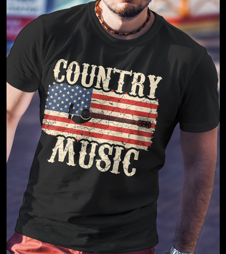 Country Music Vintage American Flag Guitar Retro 102 T-Shirt