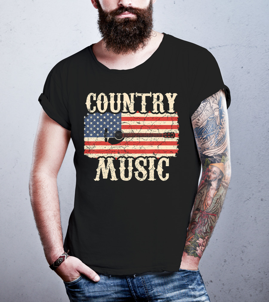 Country Music Vintage American Flag Guitar Retro 102 T-Shirt