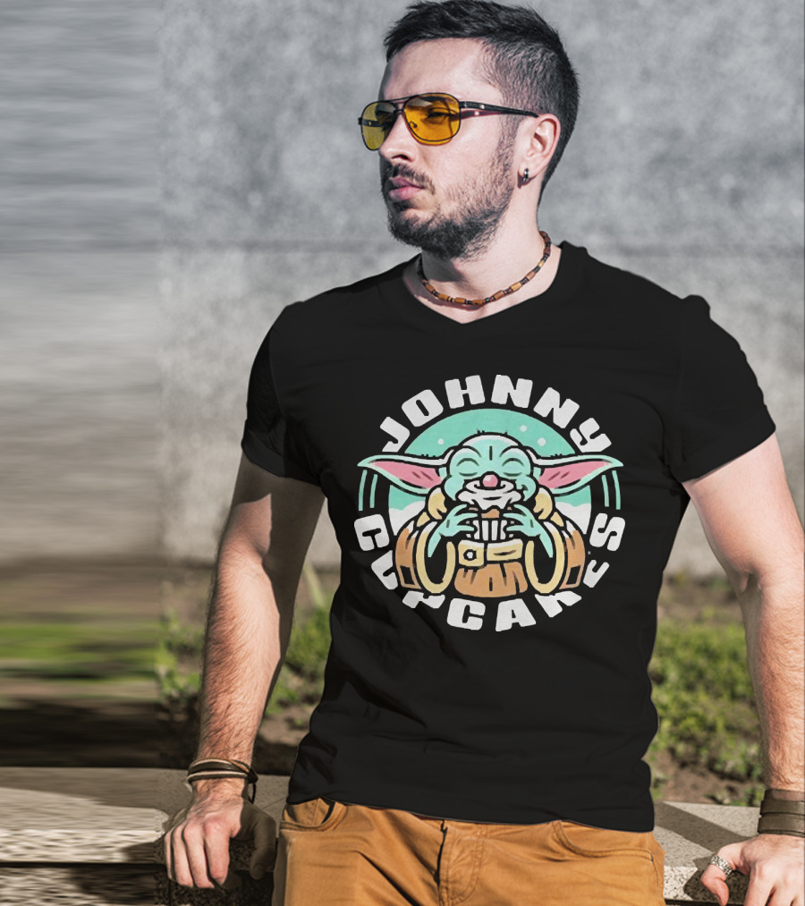 Johnny Cupcakes Baby Yoda Enjoying Cupcake T-Shirt