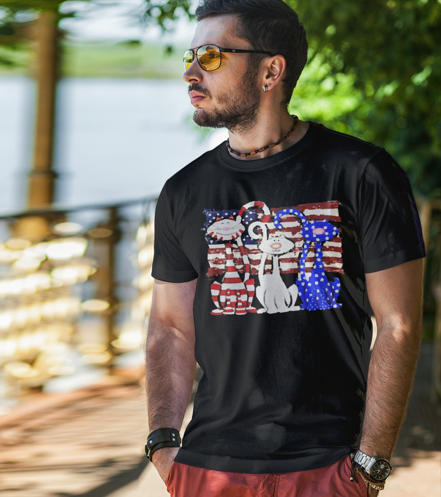 Cats With American Flag Stripes Stars Independence Day Veteran U.S T-Shirt