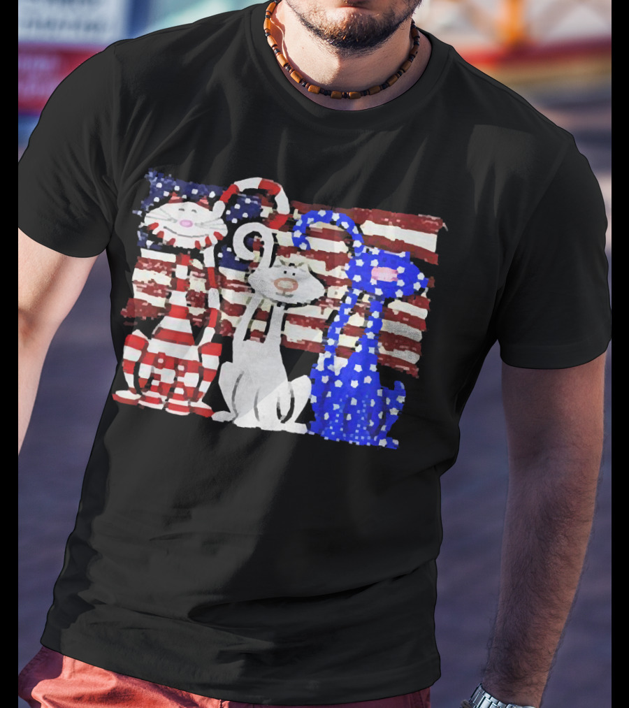 Cats With American Flag Stripes Stars Independence Day Veteran U.S T-Shirt