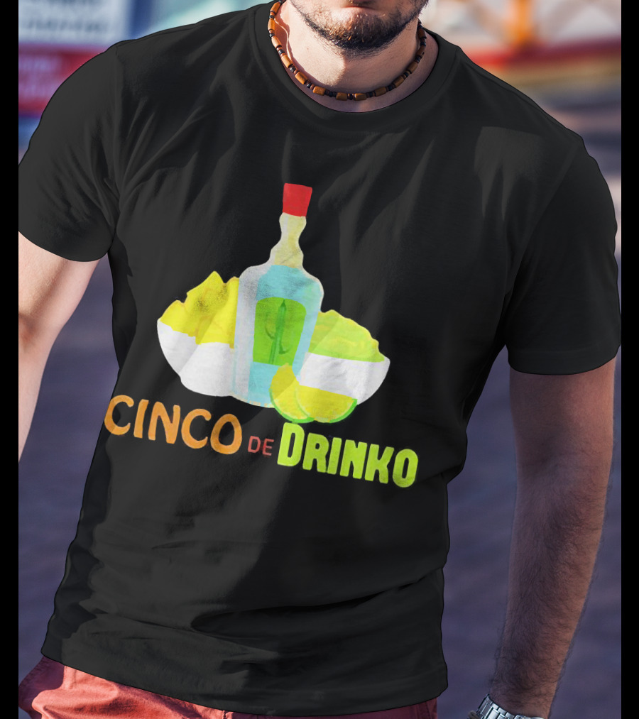 Cinco De Drinko Cinco De Mayo Wine Lemon Cocktail Bottle Lime Chips T-Shirt