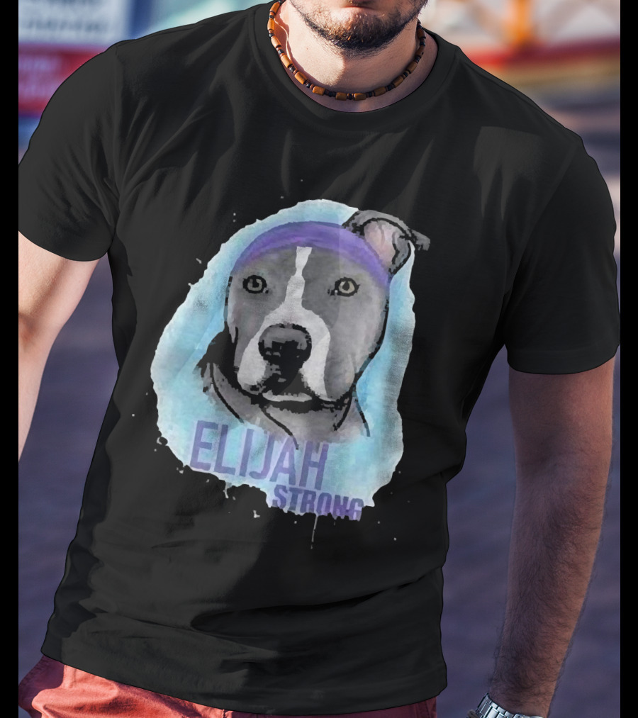 Elijah Strong Watercolor Dog Portrait In Purple Bandana T-Shirt