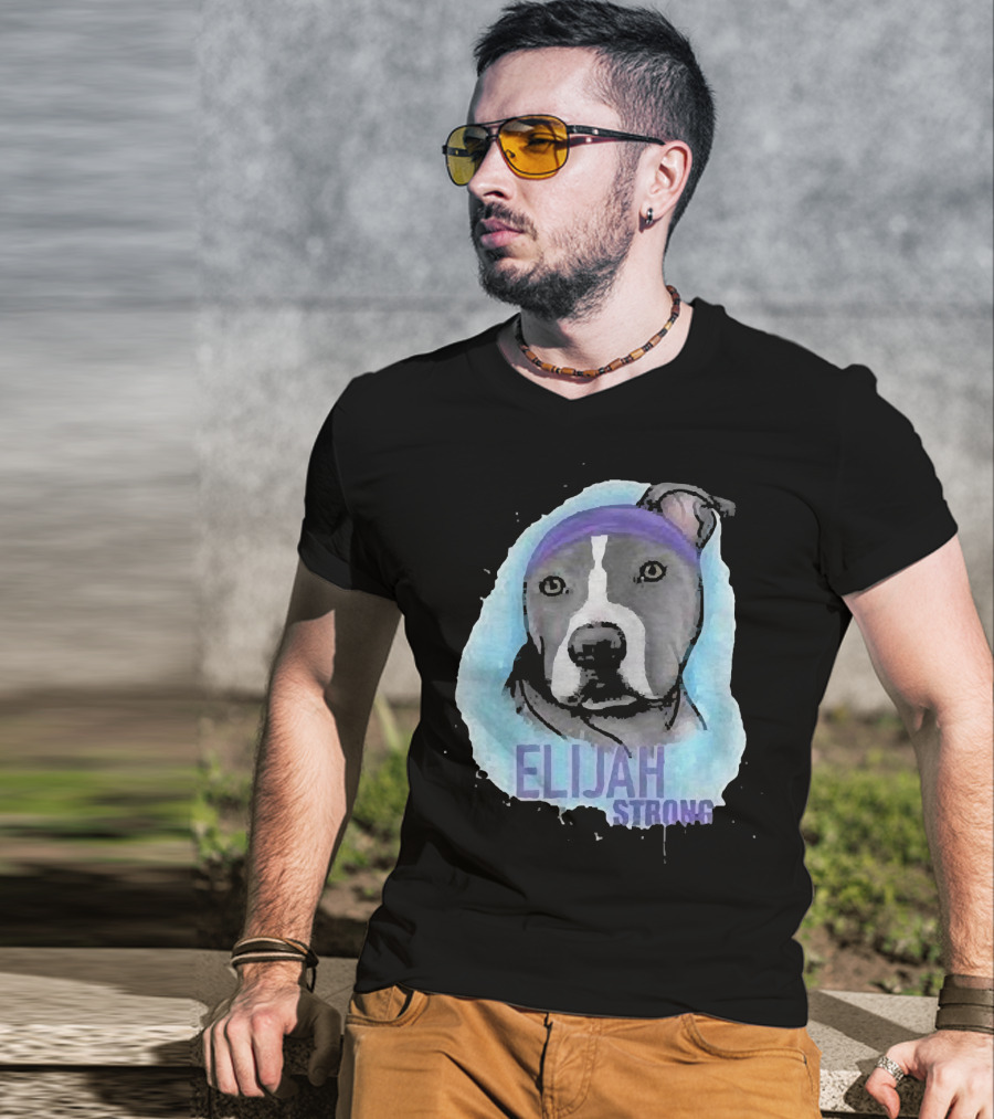 Elijah Strong Watercolor Dog Portrait In Purple Bandana T-Shirt