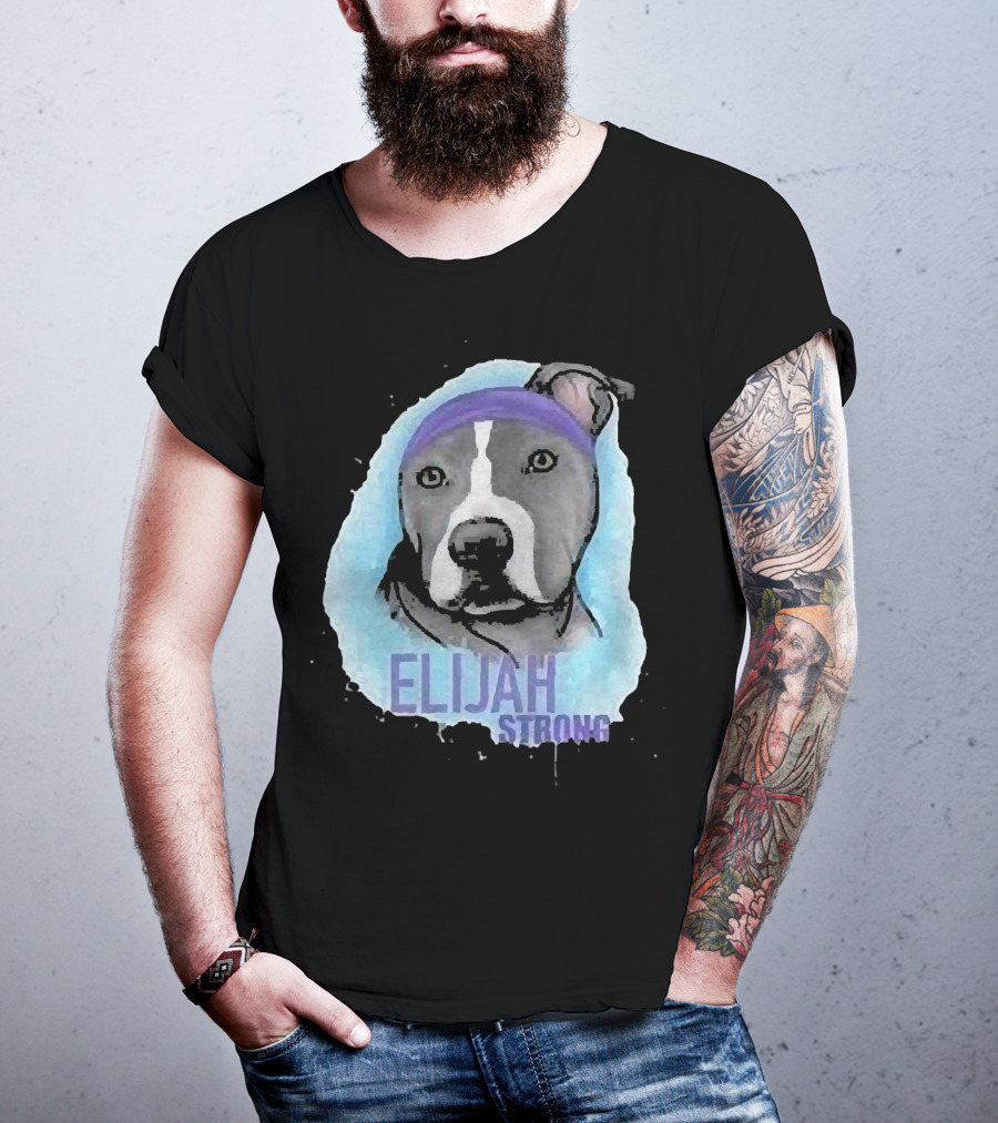 Elijah Strong Watercolor Dog Portrait In Purple Bandana T-Shirt