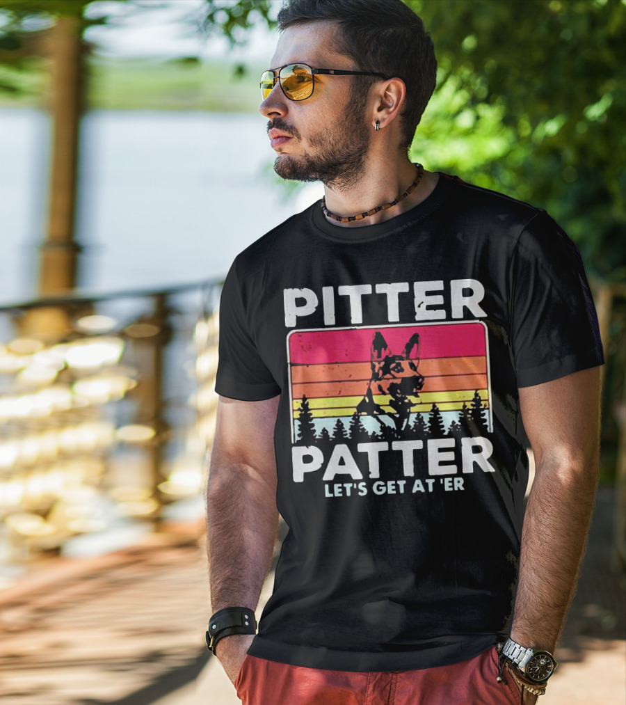 Pitter Patter German Shepherd Let's Get At 'Er Vintage Sunset Forest T-Shirt