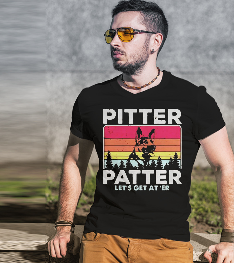 Pitter Patter German Shepherd Let's Get At 'Er Vintage Sunset Forest T-Shirt