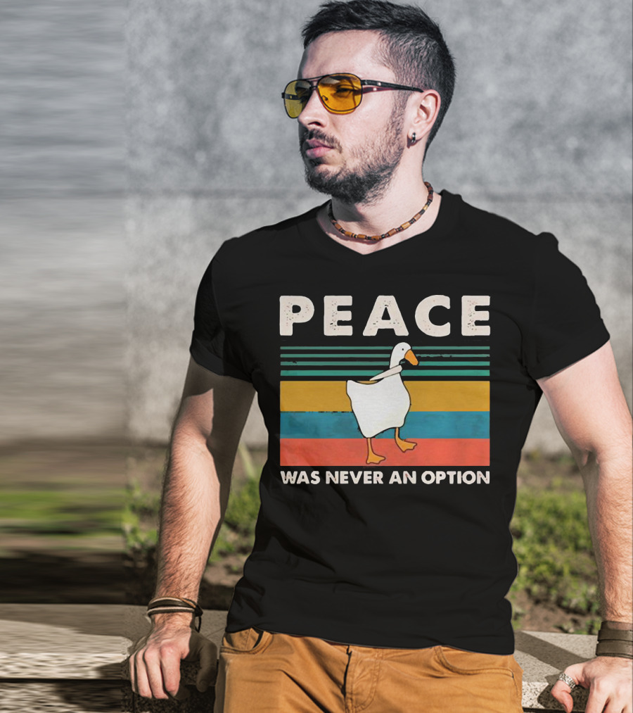 Peace Was Never An Option Goose Walking On Colorful Stripes T-Shirt