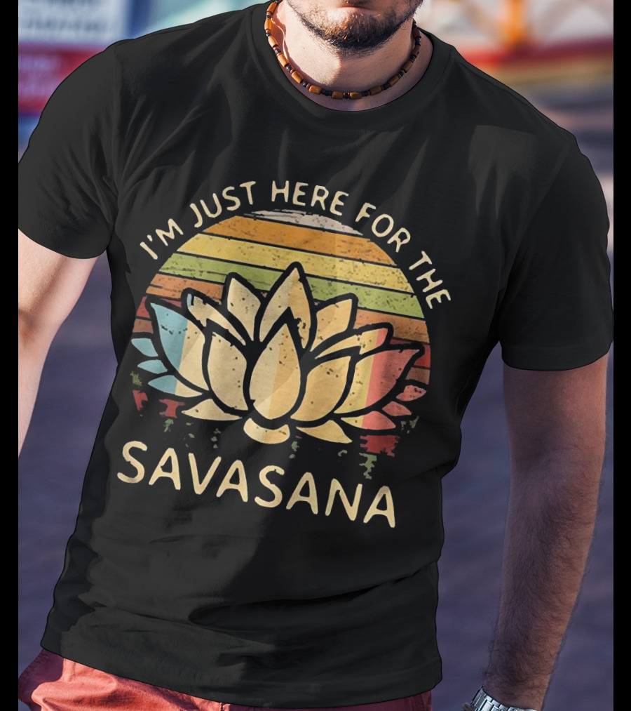 I'm Just Here For The Savasana Lotus With Retro Sunset Stripes T-Shirt