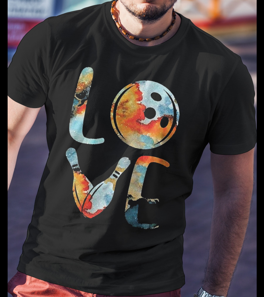 LOVE Bowling Pins And Ball Colorful Print T-Shirt