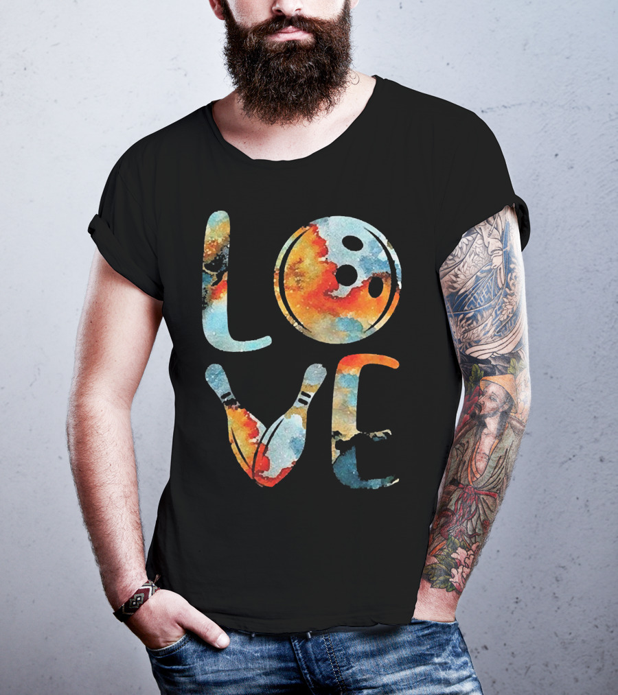LOVE Bowling Pins And Ball Colorful Print T-Shirt