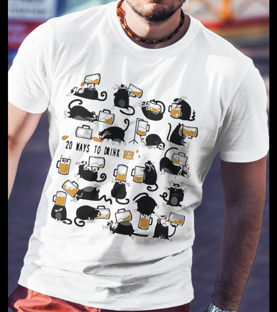 Black Cats Drinking Beer In 20 Different Ways T-Shirt