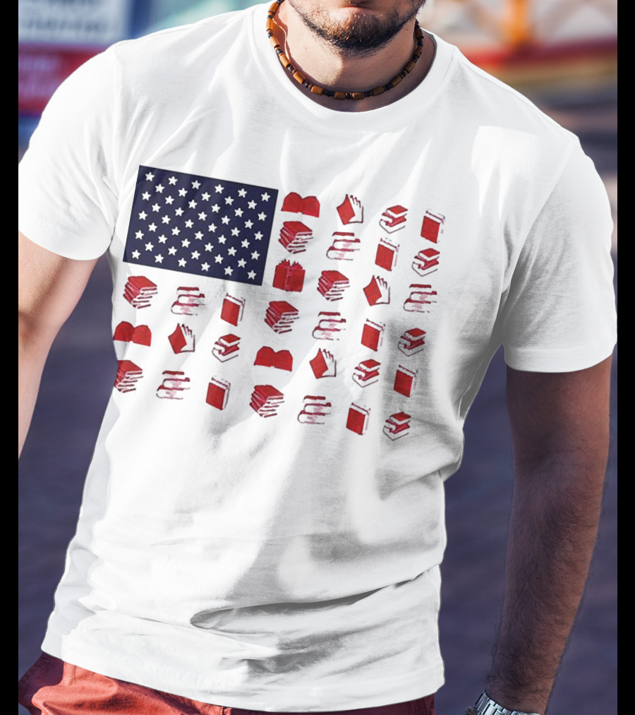 American Flag Made Of Books Veteran Independence Day T-Shirt