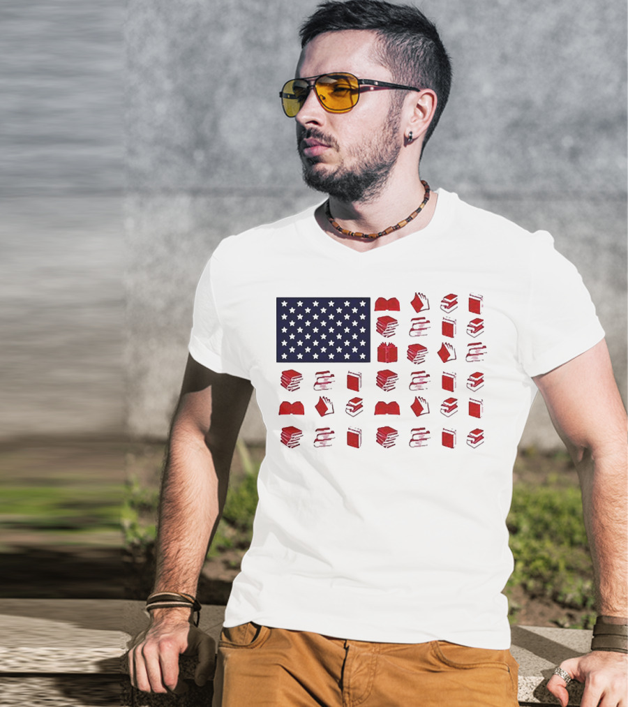 American Flag Made Of Books Veteran Independence Day T-Shirt