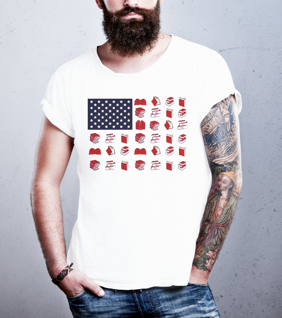 American Flag Made Of Books Veteran Independence Day T-Shirt