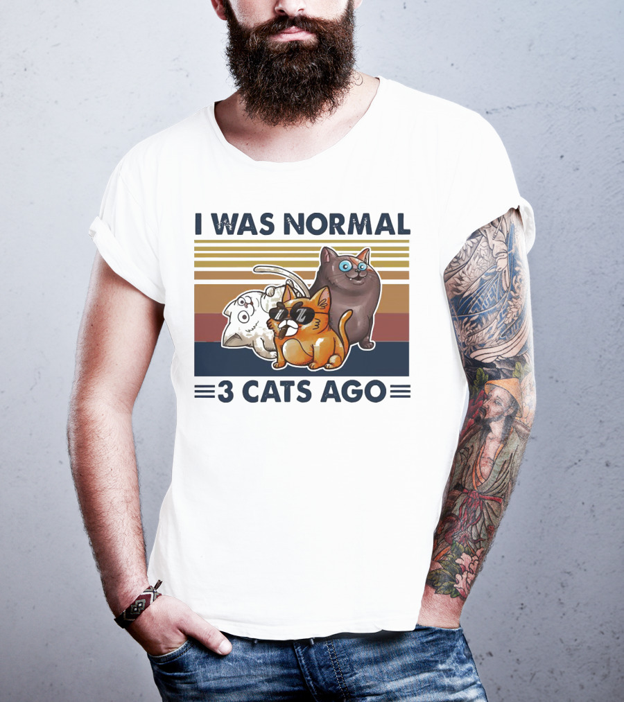 I Was Normal 3 Cats Ago Retro Style Black Version T-Shirt