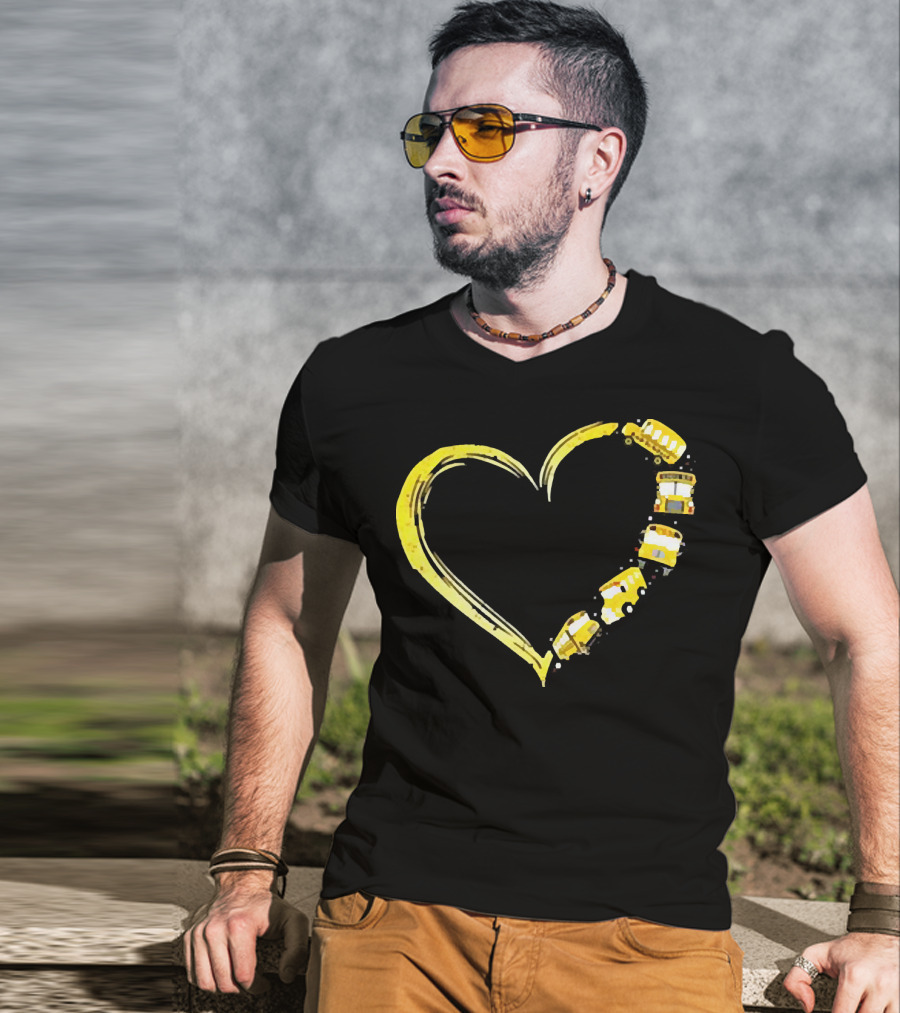 Heart-Shaped Yellow School Bus Journey Love Back To School T-Shirt